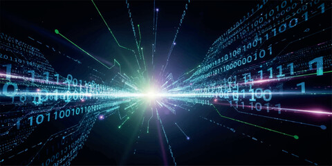 abstract digital data stream with binary code, representing futuristic technology and fast connectio