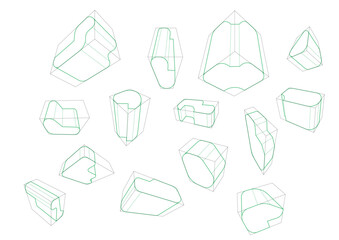 A variety of shapes in a 3-point perspective with displaying the single rounding principle