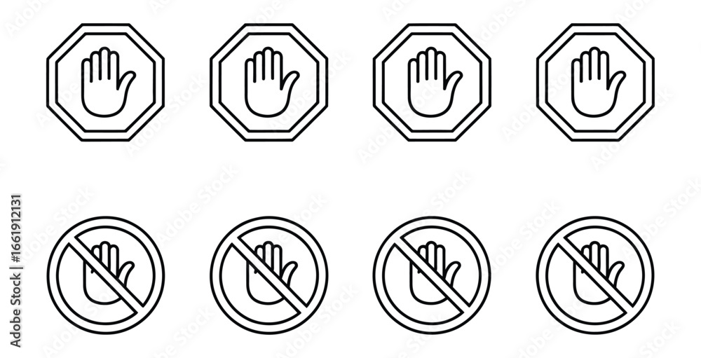 Vector art of collection of stop hand signs and prohibition symbols ...