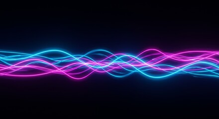 Wall Mural - abstract neon lines flowing on black background