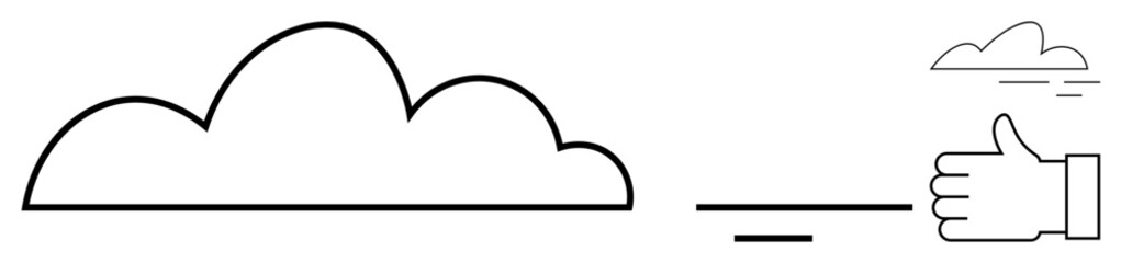 large cloud, hand showing thumbs-up, and smaller cloud. ideal for cloud computing, feedback, sustain