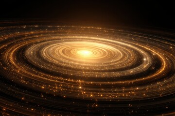Wall Mural - Swirling galaxy with bright core and golden spirals illuminated against a dark cosmic background