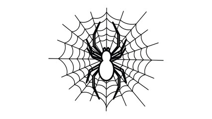 Spider in Its Web: A detailed, artistically crafted representation of a spider sitting prominently in the center of its intricate web, with focus on the eight-legged insect.