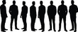 © Rahul Creatives - Silhouettes of standing people in row, black outline figures, posture variation, minimal design, generic human shapes, vector illustration, profile view