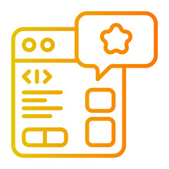 this icon represents a web page or code editor with a star rating feedback bubble. ideal for showcas
