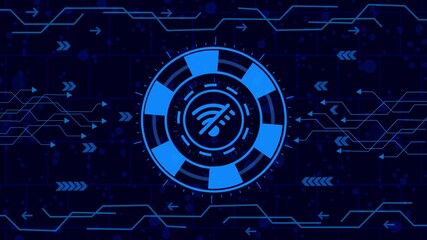 Futuristic technology background with a glowing wifi off symbol, showcasing disconnected wireless connectivity in a modern, hightech design for digital applications