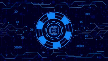 Wall Mural - Futuristic technology background with a glowing blue fingerprint in the center, surrounded by circuit patterns and digital elements, creating a hightech and modern feel