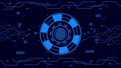 Wall Mural - Futuristic technology interface with fingerprint recognition, showcasing modern digital connectivity and advanced network communication in a blue color scheme
