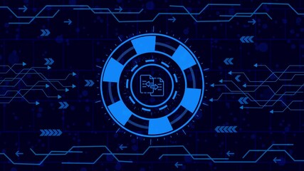 Wall Mural - Futuristic technology interface with file transfer, showcasing modern digital connectivity and advanced network communication in a blue color scheme