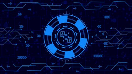 Wall Mural - Futuristic technology interface with global data transfer, showcasing modern digital connectivity and advanced network communication in a blue color scheme