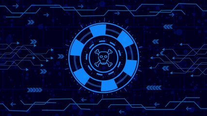 Wall Mural - Futuristic technology background with a digital interface featuring a skull icon, symbolizing danger, warning, and modern technological advancement