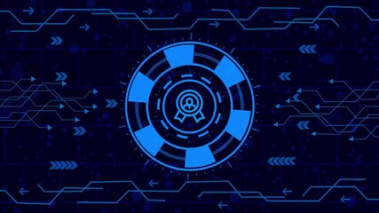 Wall Mural - Animated hud interface element with a quality icon in the center of a chip on a dark background abstract animated interface element for a video about quality