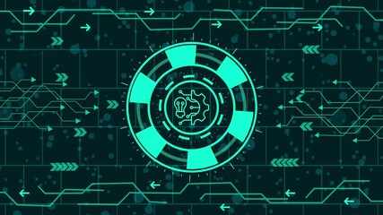 Wall Mural - innovation concept icon  animation, Abstract technology background with light bulb and gear icon, futuristic digital innovation concept, creative idea solution, artificial intelligence and machine lea