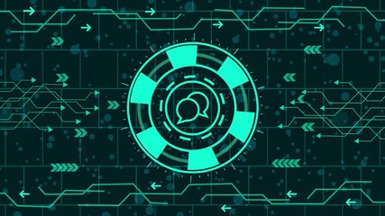 Wall Mural -   abstract  message  icon  animation with furistick background,Futuristic technology background with circuit board and glowing chat bubble, a modern digital design for communication and connection 