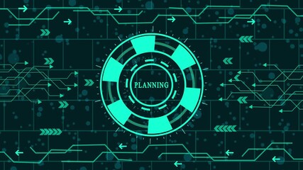 Wall Mural - Futuristic hud interface with planning symbol on digital screen, abstract technology background with circuit board pattern, modern cyber system for data communication and security