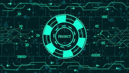 Wall Mural - Futuristic technology background with ptojrct,abstract digital interface, glowing neon circles, arrows, and circuit board patterns, creating a modern and dynamic design