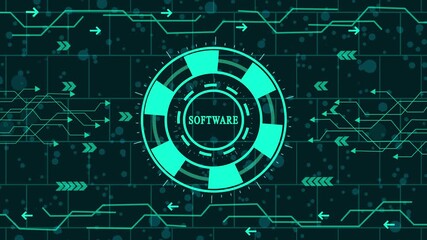 concept of basic use of software ,futuristic software innovation interface – abstract hud animation with digital technology background
