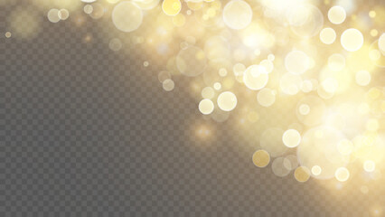 Wall Mural - Golden dust light. Christmas glowing bokeh confetti and sparkle overlay texture for your design. Stock royalty free vector illustration. 