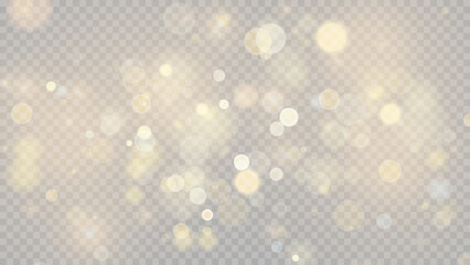 Wall Mural - Golden dust light png. Christmas glowing bokeh confetti and sparkle overlay texture for your design. Stock royalty free vector illustration. PNG	