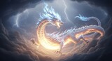 Majestic Eastern Dragon Ascending Through Stormy Skies
