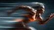 © W.O.W - African American woman running with speed motion blur. Sprinter in action for sports ads. Healthy lifestyle, fitness concept.