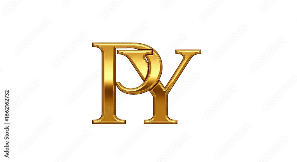 Elegant PY monogram in a shiny polished gold finish with classic serif ...
