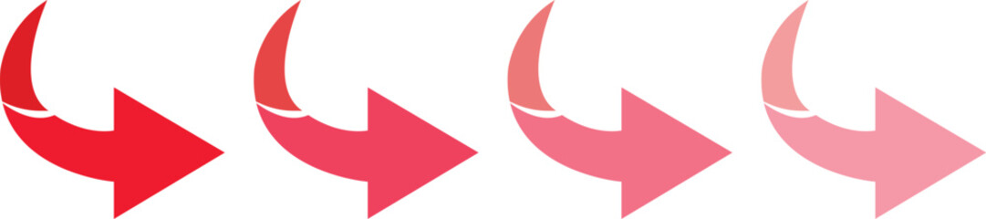 Wall Mural - arrow,gradient,direction A digital vector illustration of four red curved arrows with a color fade effect a minimalist flat design isolated template for process steps download and navigation
