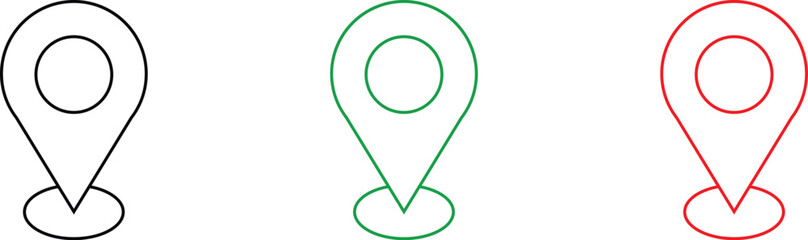Wall Mural - location,map,pin A digital vector illustration of three outlined map pin icons in black green and red minimal flat design isolated template concept for navigation gps travel guide and destination mark