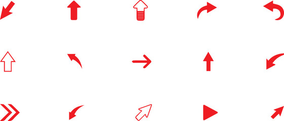 arrow,direction,navigation A digital vector illustration of multiple red arrow icons in solid and outline styles showing various directions minimal flat design isolated template concept for guide and 