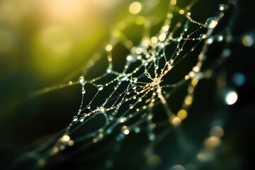 Dew Drops on Spiderweb Macro Nature Springtime Wet Beautiful Focus