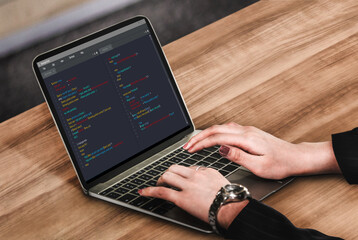 Software development programming on computer screen for modish application and program coding
