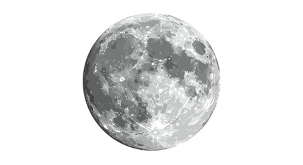 Realistic full moon on white background with detailed surface craters