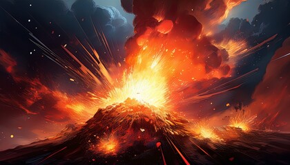 Wall Mural - fiery explosion with sparks and smoke