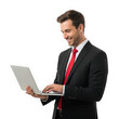 © ali - Smiling businessman in suit working on laptop confidently online digital business professional