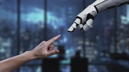 Wall Mural - a human hand reaches toward a robot hand, symbolizing collaboration between humans and artificial in