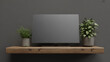 © StockClarity - Modern flat screen television on a wooden shelf with plants display electronic