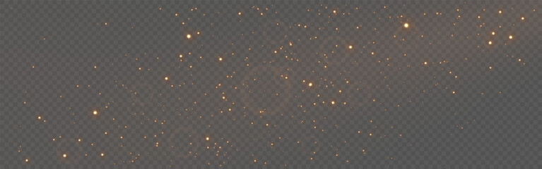 Wall Mural - golden glitter particles floating on transparent background. christmas magic dust with light. soft w