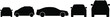 © IconicCreations - Car size comparison silhouettes, compact to SUV, black vector illustration, vehicle profile icons, CAD drawing, auto design clipart