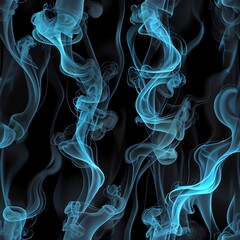 Wall Mural - abstract blue smoke swirls on black background