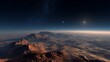 © pier - photorealistic view of mars surface with mountains craters earth and stars