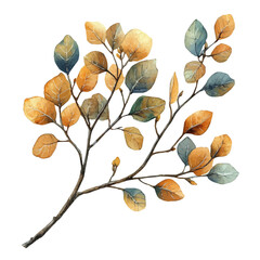 Autumn Tree Branch, watercolor painting vector, isolated on a white background.