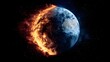 © vector - Earth half burning in flames and half in darkness space concept