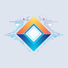 Abstract Geometric Digital Emblem with Futuristic Technology Lines and Gradient Colors, Representing Data Flow and Innovation