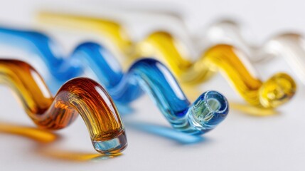 Colorful Glass Pipes Curved and Arranged in a Row on a White
