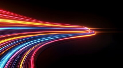 Wall Mural - streaks of red, orange, and blue light move across a predominantly black background, suggesting spee