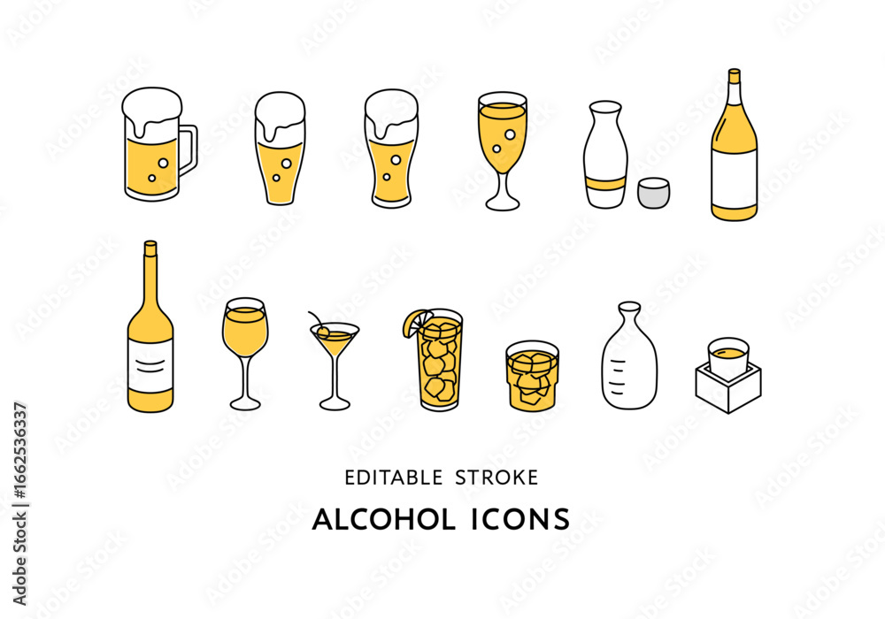 いろんなお酒・アルコールのアイコンセット の Stock ベクター | Adobe 