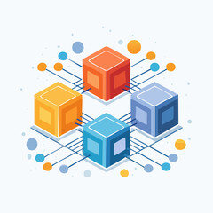 Colorful Geometric Cubes Connected By Lines