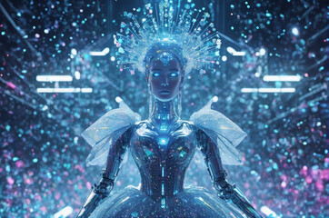 Wall Mural - Cybernetic Queen of the Digital Realm. Generative AI.