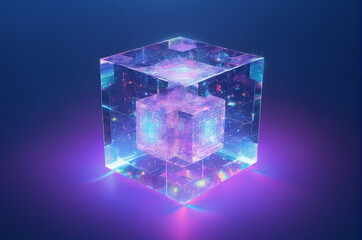 Wall Mural - Holographic Cosmic Cube. Generative AI.