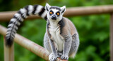 Ring-Tailed Lemur Perched on a Rail